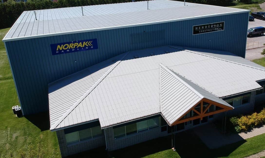 Aerial view of the Norpak Handling building in Port Hope